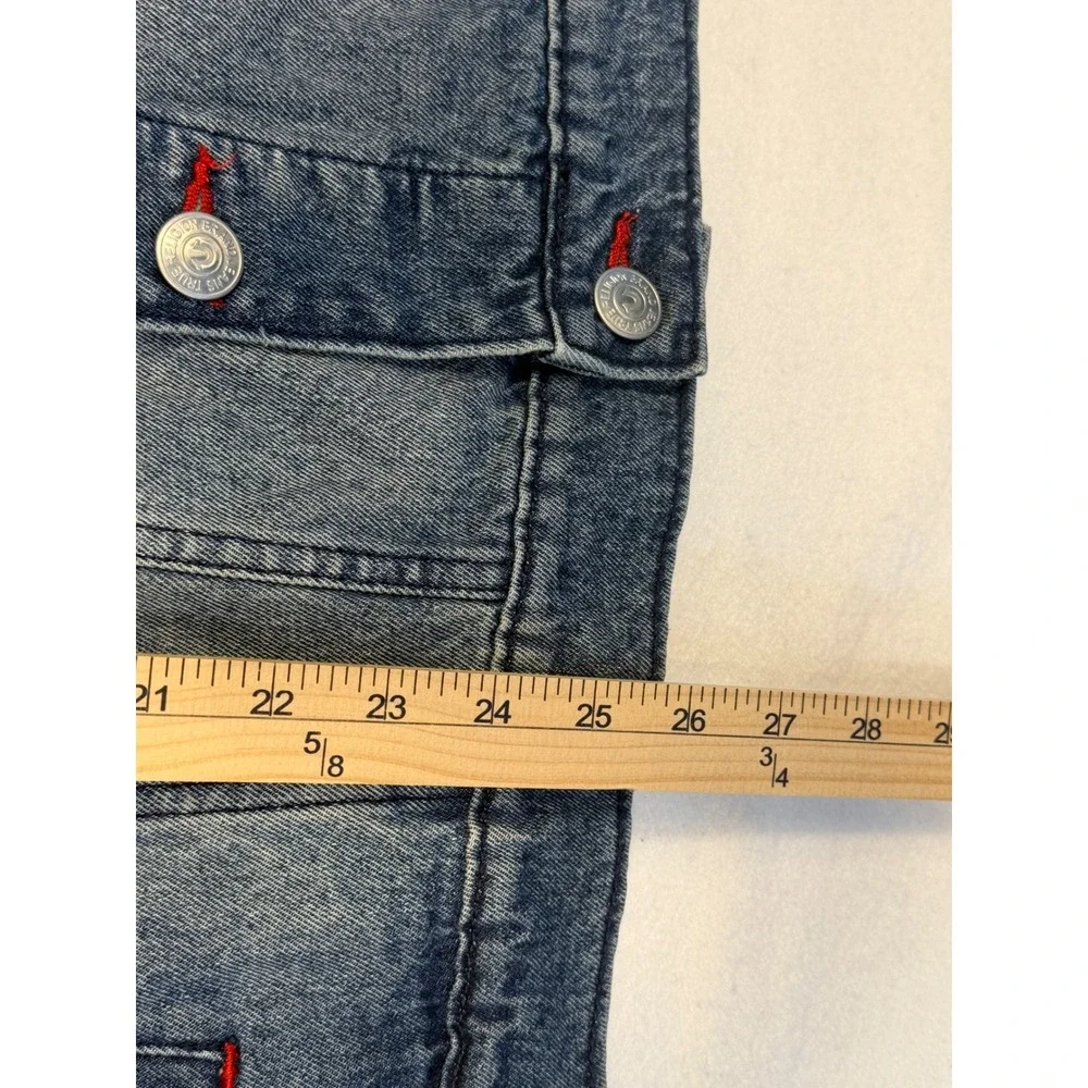 True Religion Denim Trucker Jacket Mens Large Medium Blue Quartz Wash  Print NEW